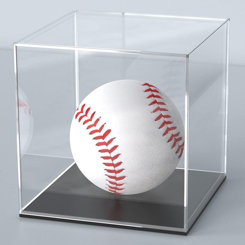 SVENJBB Acrylic Display Case, 4x4x4 Inch Cube Box With Matte Black Base, Clear Single-Piece Case for Softball Collectibles Figurines Mini Figures - Image 1